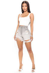 Late At Night Stretch Denim Shorts - Grey Ins Street